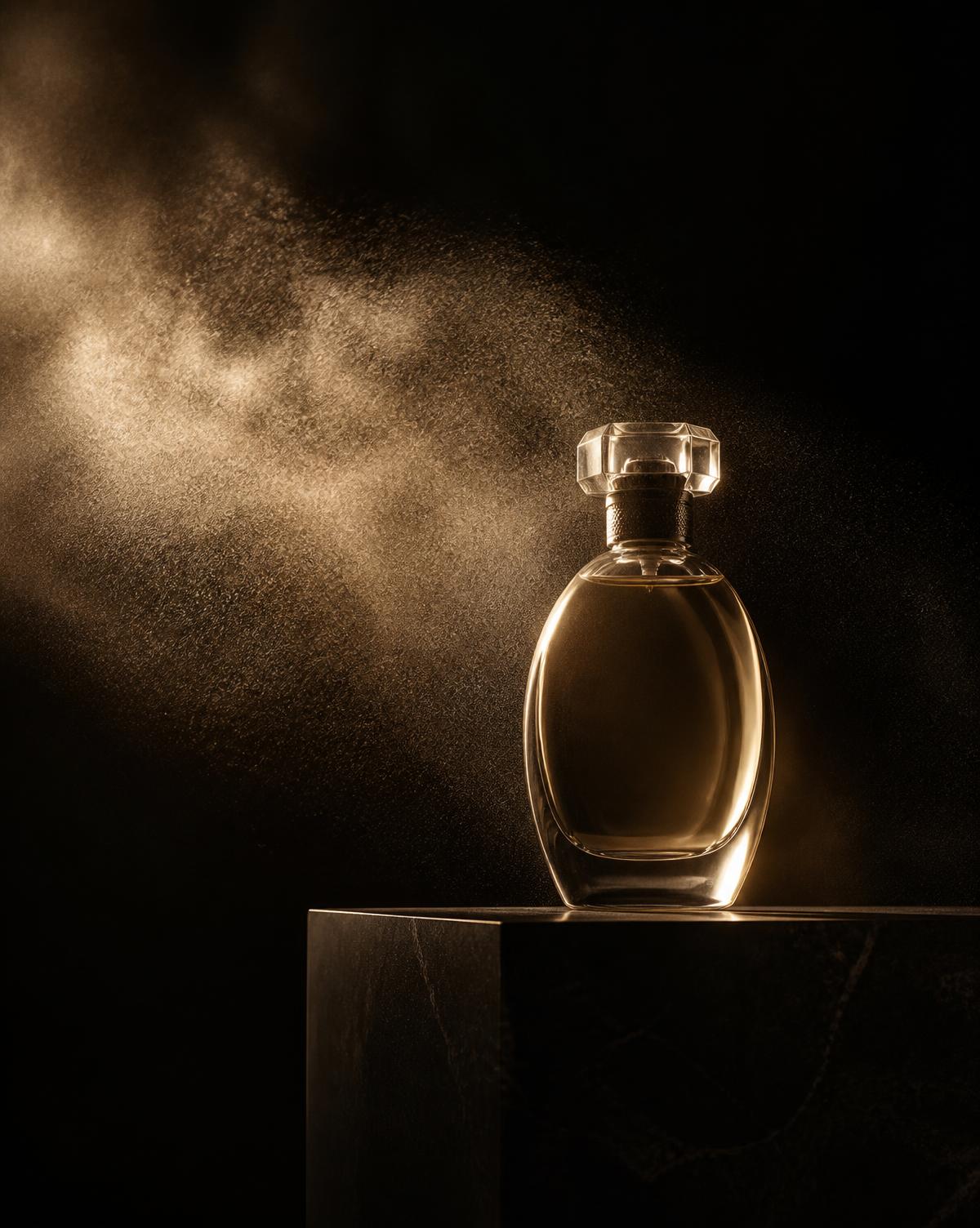 Ensaio fotográfico editorial com frasco de perfume conceitual